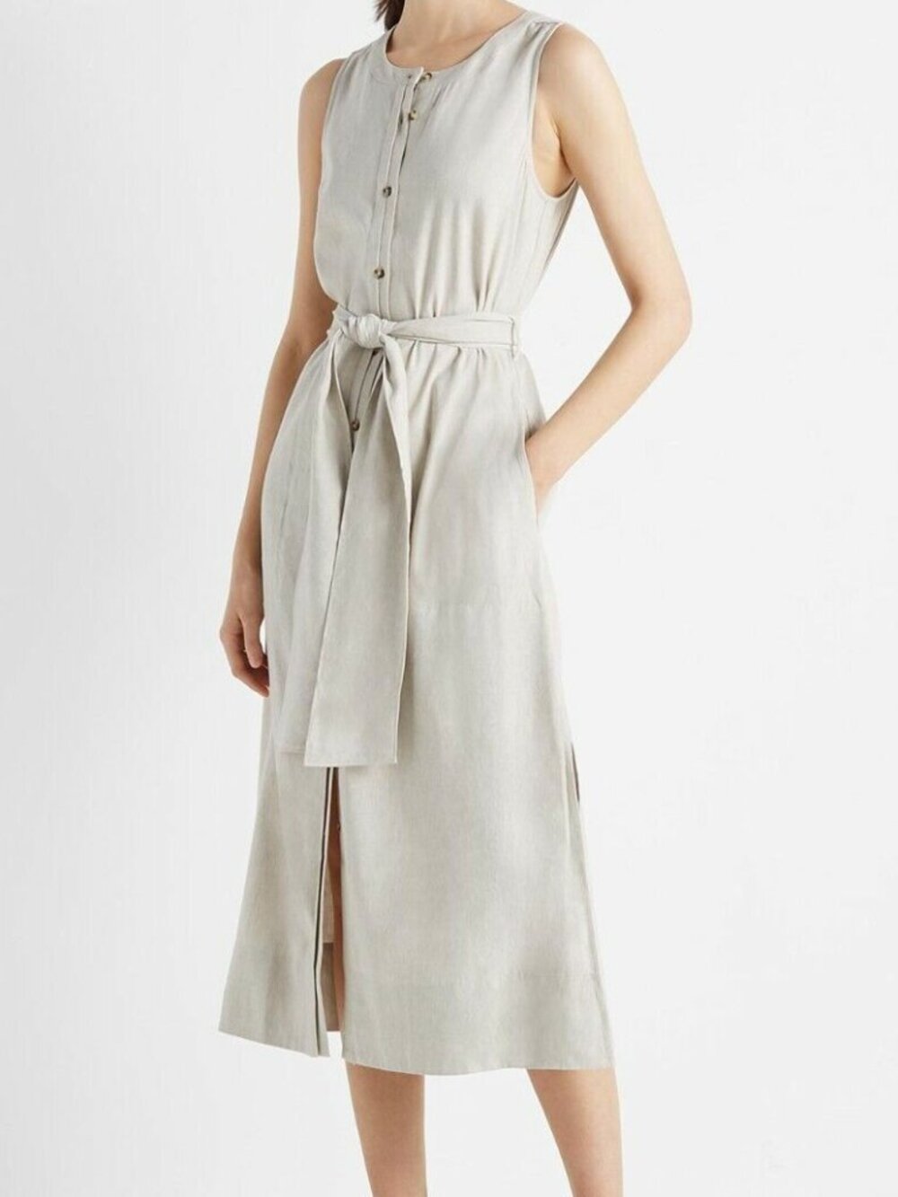 Club Monaco Midi Sleeveless Linen Dress Flax - 00
